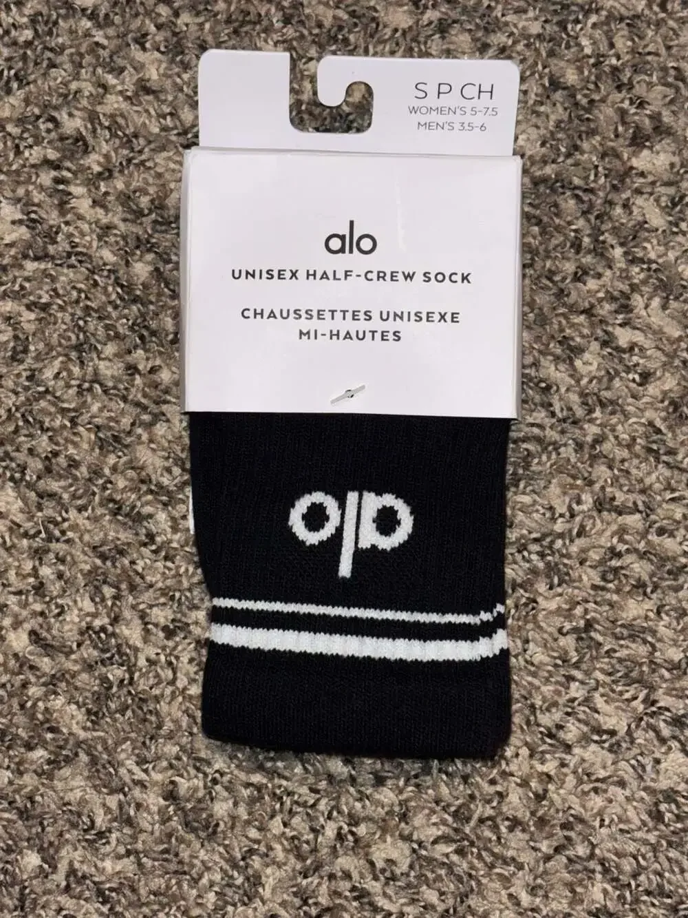 Alo Yoga Unisex Half-Crew Throwback Socks Black/White Size S